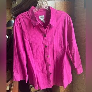 Chico's Vibrant Fuchsia Button-Down Shirt. Size 3.